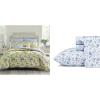 imageLaura Ashley  Queen Comforter Set Cotton Reversible Bedding Includes Matching Shams with Bonus Euro Shams ampamp Throw Pillows Cassidy Yellow QueenYellowBlueGreen
