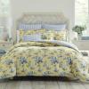 imageLaura Ashley  Queen Comforter Set Cotton Reversible Bedding Includes Matching Shams with Bonus Euro Shams ampamp Throw Pillows Cassidy Yellow QueenYellowBlueGreen