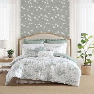 imageLaura Ashley  FullQueen Comforter Set Premium Cotton Bedding with Matching Shams ampamp Bonus Decorative Pillow Floral Home Decor OekoTex Certified Roses Gold FullQueenToile Delight Green