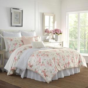 imageLaura Ashley  Queen Comforter Set Luxury Bedding with Matching Shams Stylish Home Decor for All Seasons Wisteria Pink QueenPinkGreenOff White