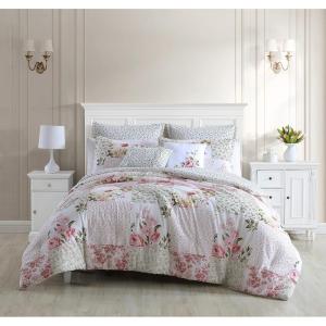 imageLaura Ashley Home  Queen Comforter Set Reversible Cotton Bedding Includes Matching Shams with Bonus Euro Shams ampamp Throw Pillows Ailyn Pink QueenPink