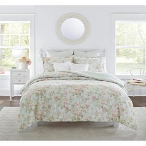 imageLaura Ashley Home  Queen Comforter Set Reversible Cotton Bedding Includes Matching Shams with Bonus Euro Shams ampamp Throw Pillows Madelynn Pastel Blue QueenBlueGreenPink