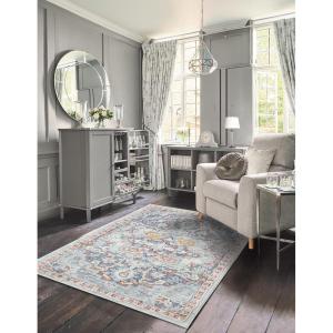 imageLaura Ashley Turkish Mystic Chenille Accent Rug  Randy  Modern Home Dcor  Measures 265quotX45quot  Grey and NavyBlueOrange
