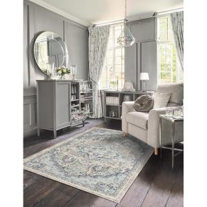 imageLaura Ashley Turkish Mystic Chenille Accent Rug  Randy  Modern Home Dcor  Measures 265quotX45quot  Grey and NavyGreyBlue