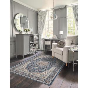 imageLaura Ashley Turkish Mystic Chenille Accent Rug  Valeri  Modern Home Dcor  Measures 265quotX45quot  Navy and Cream34 x 5