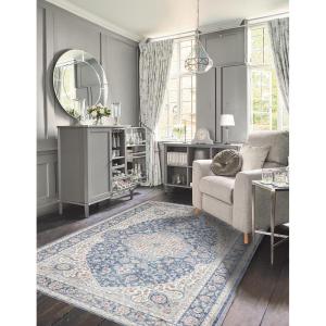 imageLaura Ashley Turkish Mystic Chenille Accent Rug  Valeri  Modern Home Dcor  Measures 265quotX45quot  Navy and Cream7 x 5 Rectangular