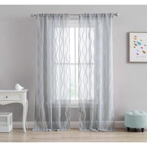 imageLaura Ashley Drizzle Sheer Curtains with Rod Pocket Each Panel Measures 38quot W x 84quot L White 2 PanelsSilver