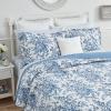 imageLaura Ashley  Queen Quilt Set Reversible Cotton Bedding with Matching Shams Lightweight Home Decor for All Seasons Bedford GreenOffWhite QueenBedford Delft Blue