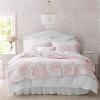 imageLaura Ashley  Queen Quilt Set Reversible Cotton Bedding with Matching Shams Lightweight Home Decor for All Seasons Bedford GreenOffWhite QueenBedford Pink