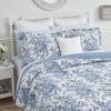 imageLaura Ashley  Queen Quilt Set Reversible Cotton Bedding with Matching Shams Lightweight Home Decor for All Seasons Bedford GreenOffWhite QueenBedford Delft Blue