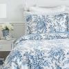 imageLaura Ashley  Queen Quilt Set Reversible Cotton Bedding with Matching Shams Lightweight Home Decor for All Seasons Bedford GreenOffWhite QueenBedford Delft Blue