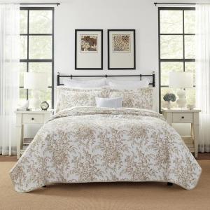 imageLaura Ashley  Queen Quilt Set Reversible Cotton Bedding with Matching Shams Lightweight Home Decor for All Seasons Bedford GreenOffWhite QueenBedford BrownWhite
