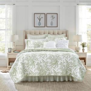 imageLaura Ashley  Queen Quilt Set Reversible Cotton Bedding with Matching Shams Lightweight Home Decor for All Seasons Bedford GreenOffWhite QueenGreenWhite