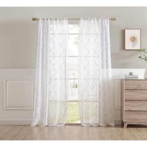 imageLaura Ashley Berwyn Lattice Sheer Curtains with Rod Pocket Each Panel Measures 38quot W x 84quot L White 4 PanelsWhite