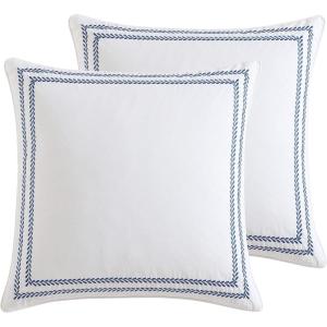 imageLaura Ashley Cotton 2 Piece Pillow Sham Set Farmhouse Home Dcor Euro Stitched Vine Blue