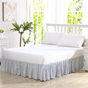imageLaura Ashley Home  Cotton Ruffled Bedskirt Lightweight ampamp Classic Style Ticking Stripe Green QueenBlue
