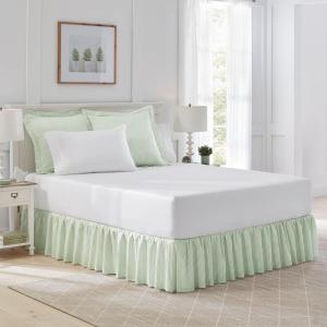 imageLaura Ashley Home  Cotton Ruffled Bedskirt Lightweight ampamp Classic Style Ticking Stripe Green QueenGreen