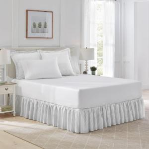 imageLaura Ashley Home  Cotton Ruffled Bedskirt Lightweight ampamp Classic Style Ticking Stripe Green QueenGrey
