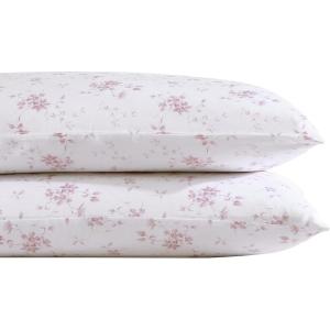 imageLaura Ashley Home  Standard Pillowcase Set Cotton Sateen Bedding Smooth ampamp WrinkleResistant Garden Muse Pink 2 Piece