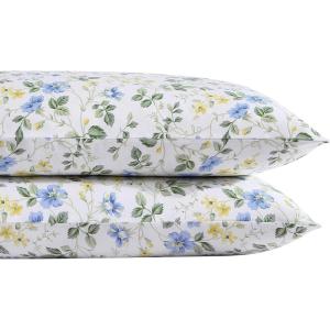 imageLaura Ashley Home  Standard Pillowcase Set Cotton Sateen Bedding Smooth ampamp WrinkleResistant Meadow Floral BlueYellow 2 Piece