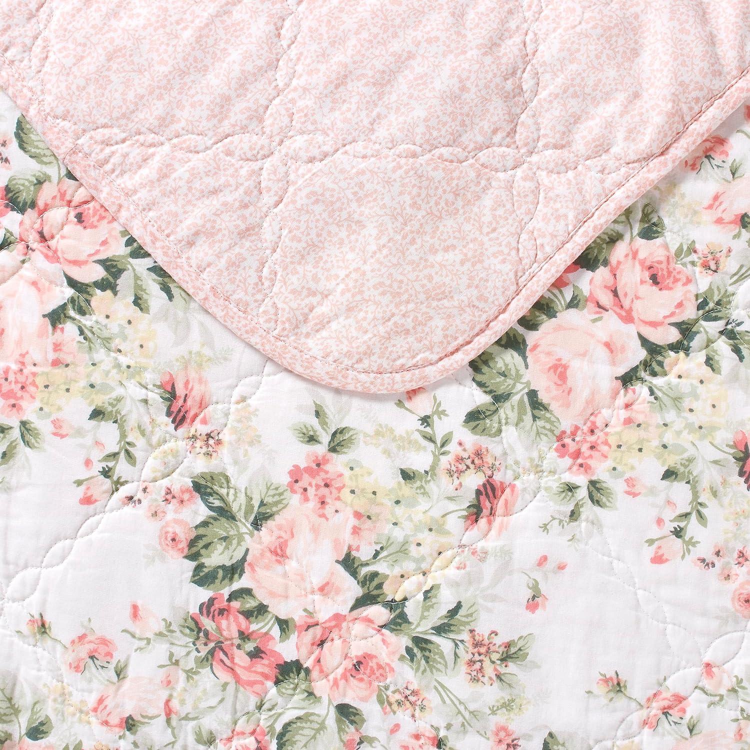 imageLaura Ashley Queen Quilt Set Cotton Reversible Bedding Set All Season Cottage Home Dcor Joyce Pink QueenJoyce PinkWhite