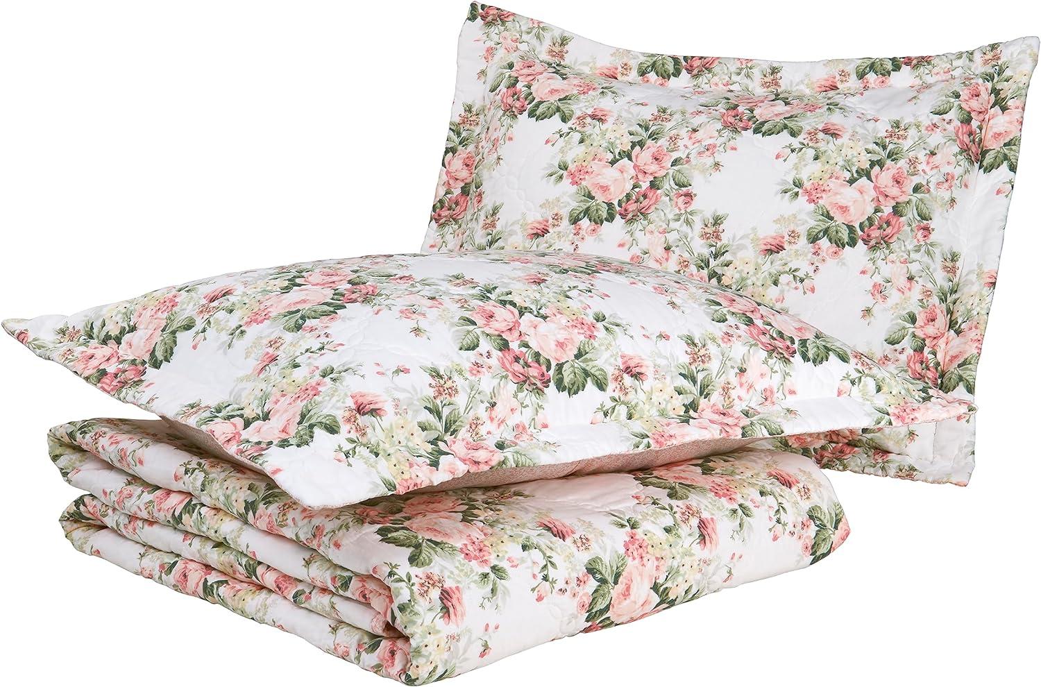 imageLaura Ashley Queen Quilt Set Cotton Reversible Bedding Set All Season Cottage Home Dcor Joyce Pink QueenJoyce PinkWhite