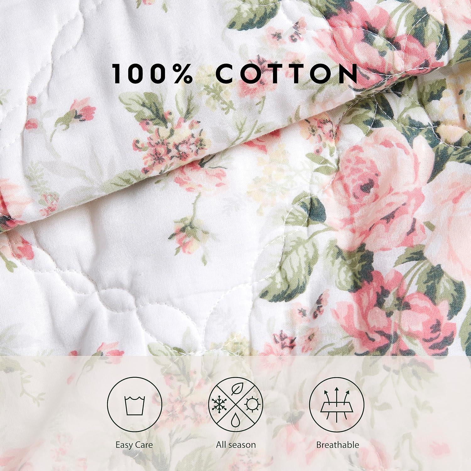 imageLaura Ashley Queen Quilt Set Cotton Reversible Bedding Set All Season Cottage Home Dcor Joyce Pink QueenJoyce PinkWhite