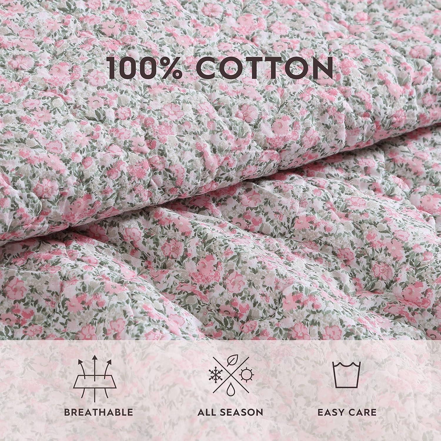 imageLaura Ashley Queen Quilt Set Lightweight Cotton Bedding with Matching Shams Vintage Floral Inspired Home Decor with Solid Reverse Loveston Pink QueenLoveston Pink