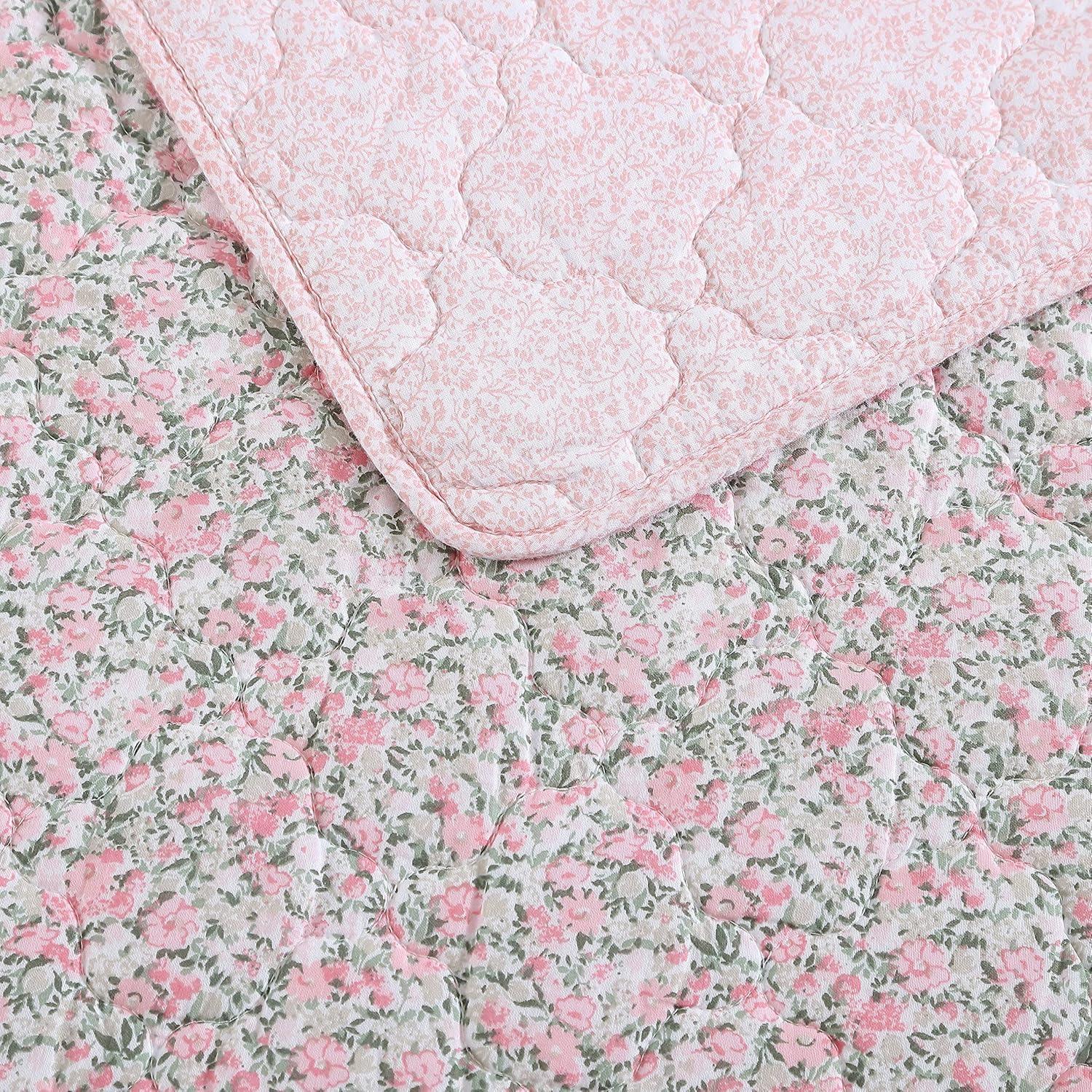 imageLaura Ashley Queen Quilt Set Lightweight Cotton Bedding with Matching Shams Vintage Floral Inspired Home Decor with Solid Reverse Loveston Pink QueenLoveston Pink