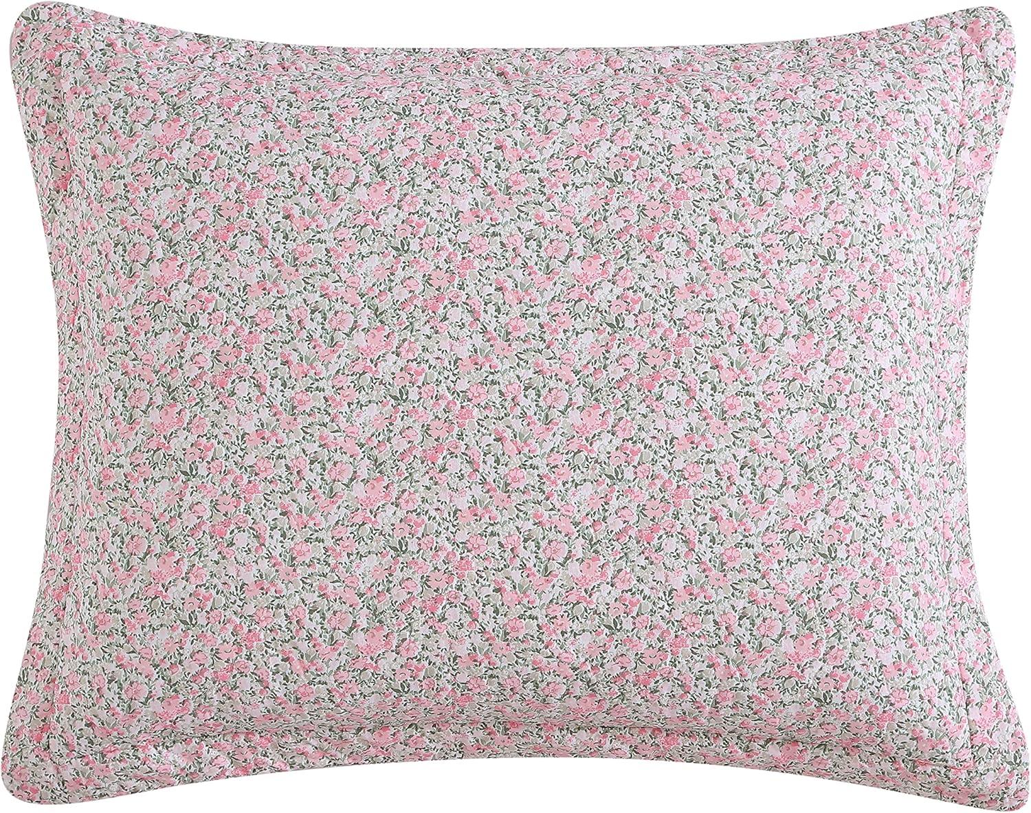imageLaura Ashley Queen Quilt Set Lightweight Cotton Bedding with Matching Shams Vintage Floral Inspired Home Decor with Solid Reverse Loveston Pink QueenLoveston Pink