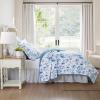 imageLaura Ashley  FullQueen Quilt Set Reversible Cotton Bedding with Matching Shams Lightweight Home Decor for All Seasons Breezy Floral Blue FullQueenBreezy Floral Blue