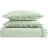 imageLaura Ashley  Queen Quilt Set Premium Microfiber Bedding with Matching Shams Solid Diamond Stitch with Ruffled Edges Chic Home Decor Claire Ruffled Green QueenGreen