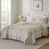 imageLaura Ashley  Queen Quilt Set Reversible Cotton Bedding with Matching Shams Lightweight Home Decor for All Seasons Breezy Floral PinkGreen Queen