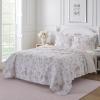 imageLaura Ashley  Queen Quilt Set Reversible Cotton Bedding with Matching Shams Lightweight Home Decor for All Seasons Breezy Floral PinkGrey Queen
