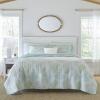 imageLaura Ashley  Queen Quilt Set Reversible Cotton Bedding with Matching Shams PreWashed Home Decor for Added Softness Saltwater Blue QueenQueen