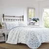imageLaura Ashley Home  Queen Quilt Set Reversible Cotton Bedding with Matching Shams PreWashed Home Decor for Added Softness Flora Blue QueenFlora Blue
