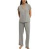 imageLaura Ashley Womens Pajamas 2 Piece Cotton Blend Notch Collar Button Down PJ SetGrey Dot