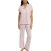 imageLaura Ashley Womens Pajamas 2 Piece Cotton Blend Notch Collar Button Down PJ SetRosy Stripe