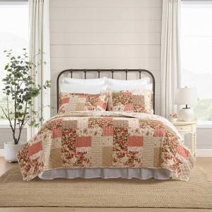 imageLaura Ashley  FullQueen Quilt Set Reversible Cotton Bedding with Matching Shams Lightweight Home Decor for All Seasons Breezy Floral Blue FullQueenHarrietta Patchwork Pink