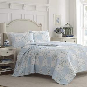 imageLaura Ashley  Queen Quilt Set Cotton Reversible Bedding with Matching Shams Bedroom Decor Ideal for All Seasons Kenna Blue QueenQueen