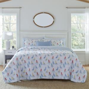 imageLaura Ashley  Queen Quilt Set Cotton Reversible Bedding with Matching Shams Home Decor Ideal for All Seasons Ahoy Blue QueenBright