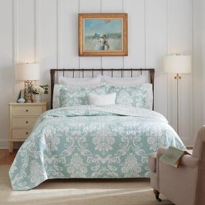imageLaura Ashley  Queen Quilt Set Cotton Reversible Bedding with Matching Shams Lightweight Home Decor Ideal for All Seasons Venetia Grey QueenVenetia Blue
