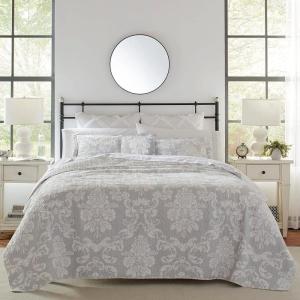 imageLaura Ashley  Queen Quilt Set Cotton Reversible Bedding with Matching Shams Lightweight Home Decor Ideal for All Seasons Venetia Grey QueenVenetia Grey