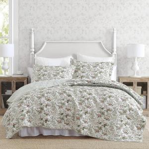 imageLaura Ashley  Queen Quilt Set Reversible Cotton Bedding with Matching Shams Floral Bedroom Decor for All Seasons Bramble Floral Green QueenBramble Floral Green