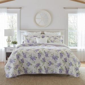 imageLaura Ashley  Queen Quilt Set Reversible Cotton Bedding with Matching Shams Lightweight Decor for All Seasons Keighley Lilac QueenLilac