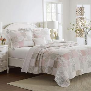 imageLaura Ashley  Queen Quilt Set Reversible Cotton Bedding with Matching Shams Patchwork Inspired Home Decor Celina Patchwork Red QueenCelina Patchwork PinkSage