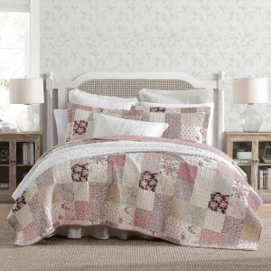 imageLaura Ashley  Queen Quilt Set Reversible Cotton Bedding with Matching Shams Patchwork Inspired Home Decor Celina Patchwork Red QueenCelina Patchwork Red