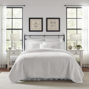imageLaura Ashley  Queen Quilt Set Reversible Cotton Bedding with Matching Shams PreWashed Home Decor for Added Softness Heirloom Crochet White QueenTwin