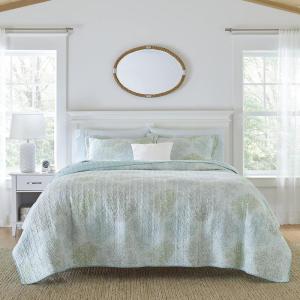 imageLaura Ashley  Queen Quilt Set Reversible Cotton Bedding with Matching Shams PreWashed Home Decor for Added Softness Saltwater Blue QueenQueen