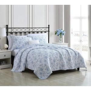 imageLaura Ashley  Queen Quilt Set Reversible Floral Cotton Bedding with Matching Shams Home Decor for All Seasons Walled Garden Brown QueenBlue